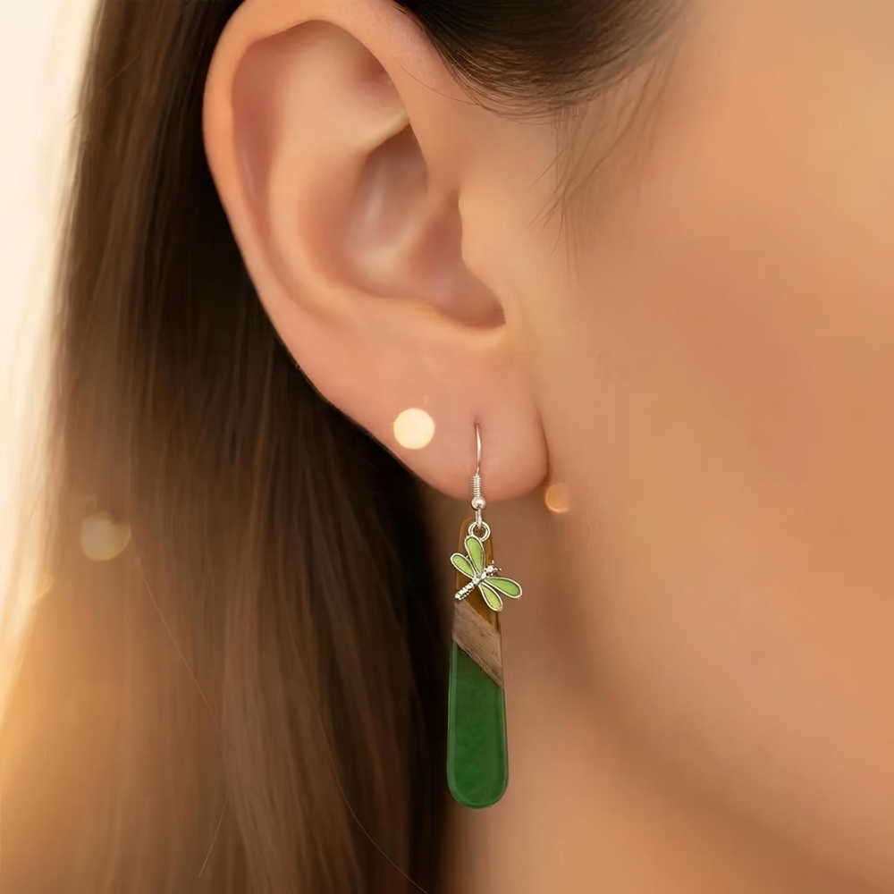 Artisan Green and Brown Dragonfly Earrings